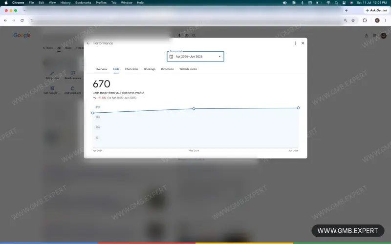 GMB Expert client result 5: increased calls and profile views on Google Maps