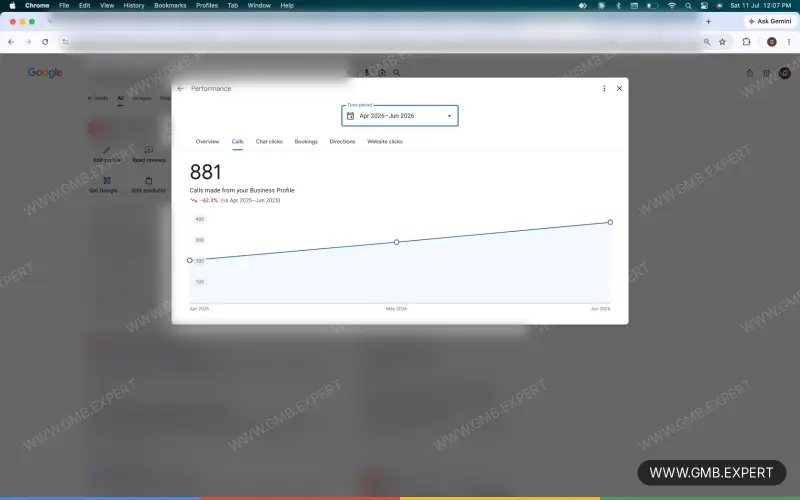 GMB Expert client result 9: increased calls and profile views on Google Maps