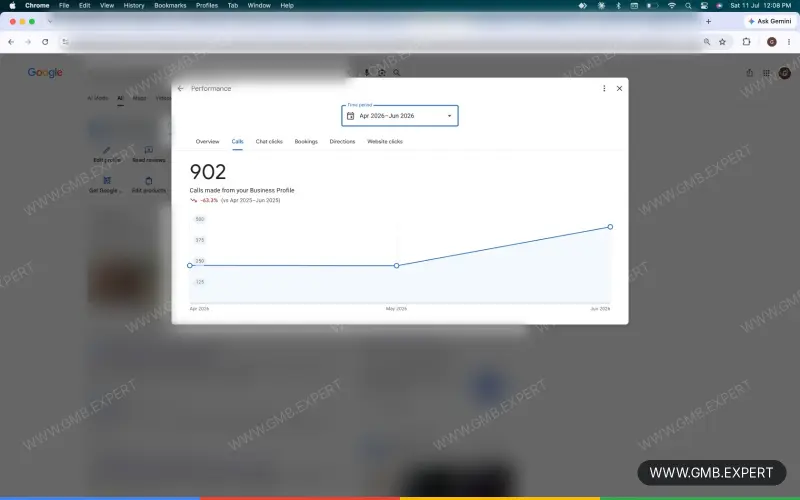 GMB Expert client result 10: increased calls and profile views on Google Maps