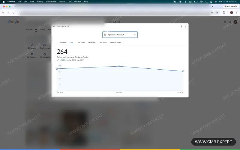 GMB Expert client result 11: increased calls and profile views on Google Maps